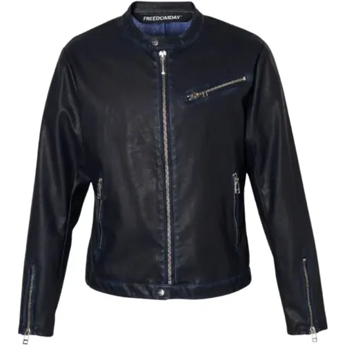 Blaue Bikerjacke Vintage Stil - Freedomday - Modalova