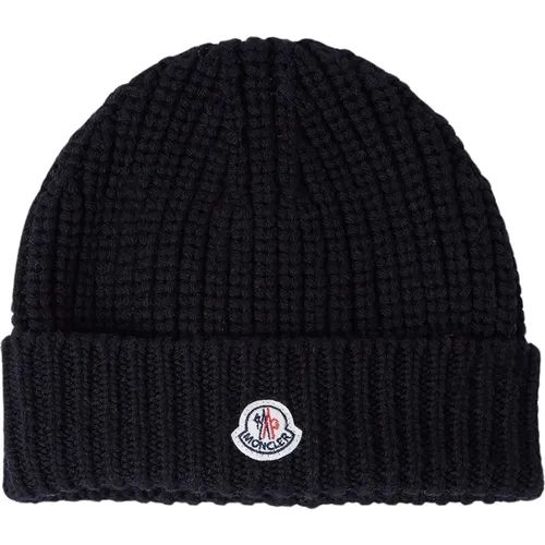 Knit Wool Beanie Hat with Logo Patch , male, Sizes: ONE SIZE - Moncler - Modalova