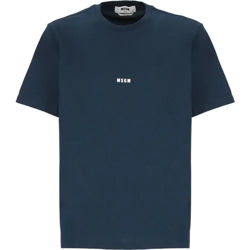 Blaues Baumwoll-T-Shirt mit Logo , Herren, Größe: L - Msgm - Modalova