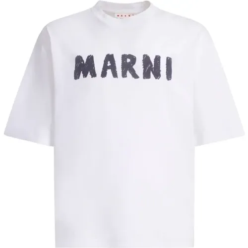 Weißes T-Shirt mit Logo-Druck und Rundhalsausschnitt , Herren, Größe: M - Marni - Modalova