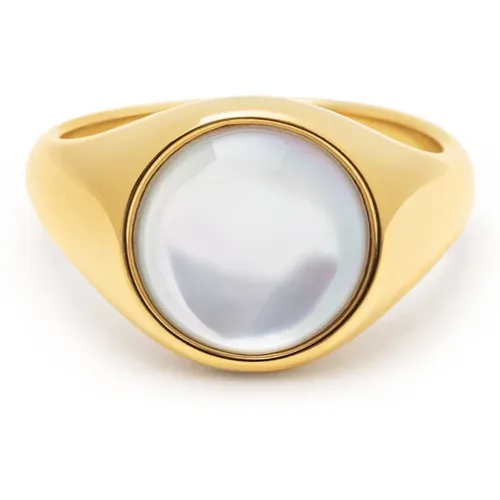 Men's Gold Signet Ring with Pearl Dome - Nialaya - Modalova