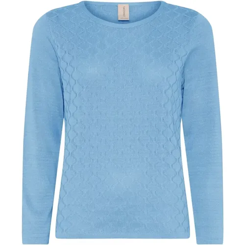 Feminine O-Neck Pullover Bluse Blau , Damen, Größe: M - Skovhuus - Modalova