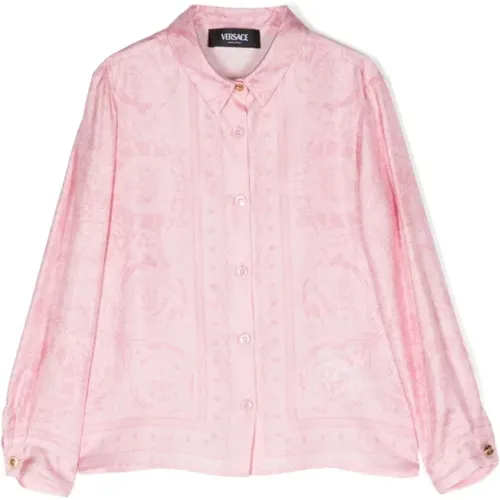 Rosa Seiden-Twill-Hemd mit Falten - Versace - Modalova