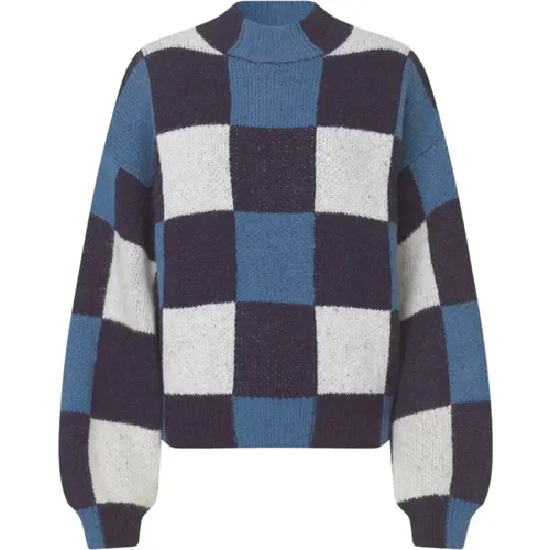 Blauer Gingham Check Strickpullover , Damen, Größe: XS - Stine Goya - Modalova