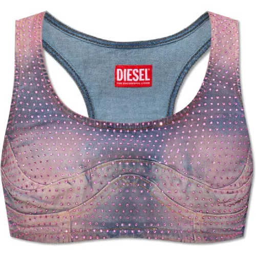Crystal Embellished Denim Tank Top , female, Sizes: S, M - Diesel - Modalova