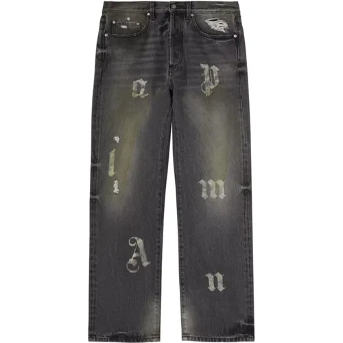 Graue Denim Jeans mit Logopatches , Herren, Größe: W32 - Palm Angels - Modalova