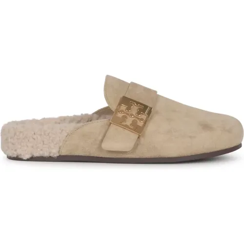 Shearling Mule Flache Schuhe , Damen, Größe: 37 1/2 EU - TORY BURCH - Modalova