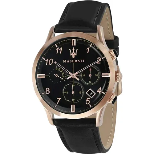 Black Leather Quartz Watch , male, Sizes: ONE SIZE - Maserati - Modalova