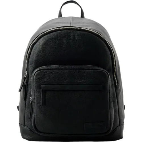 Schwarzer Leder Herren-Rucksack MIT Ton-In-Ton Logo - Harmont & Blaine - Modalova