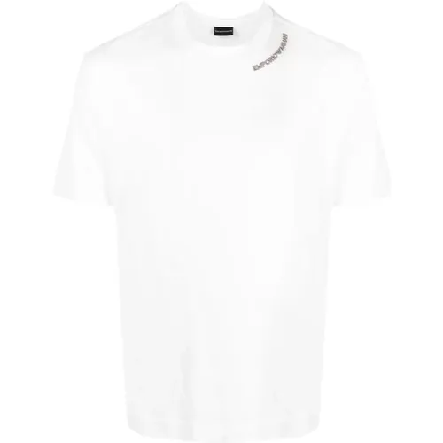 Weißes T-Shirt mit Logo-Print und kurzen Ärmeln - Emporio Armani - Modalova