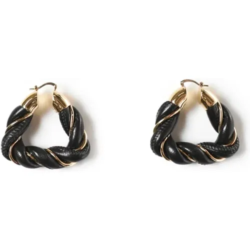 Leather Hoop Earrings Fondant Silver , female, Sizes: ONE SIZE - Bottega Veneta - Modalova