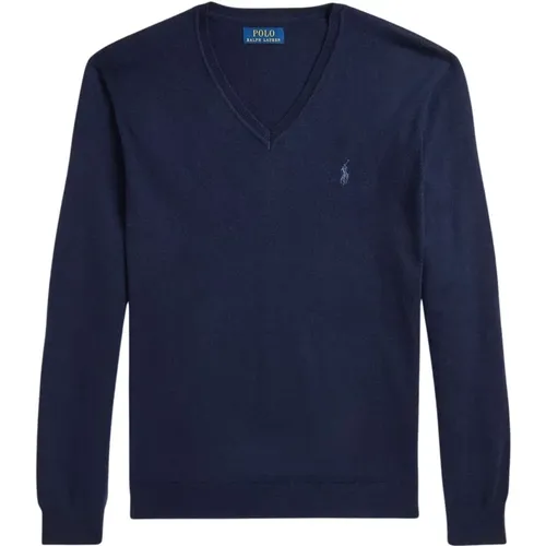 Slim-Fit Waschbarer Woll V-Ausschnitt Pullover , Herren, Größe: S - Polo Ralph Lauren - Modalova