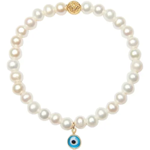 Wristband with Pearls and Blue Evil Eye Charm , female, Sizes: S, XS, L, M - Nialaya - Modalova
