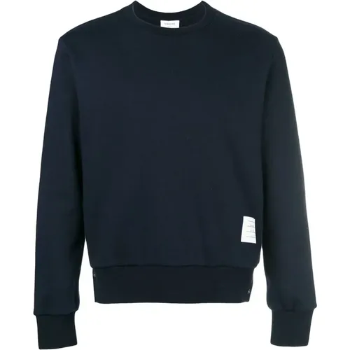 Navy Crew Neck Sweater mit Tricolor Stripes , Herren, Größe: XL - Thom Browne - Modalova