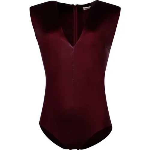 Latex V-Neck Sweater Bordeaux - Blanca Vita - Modalova