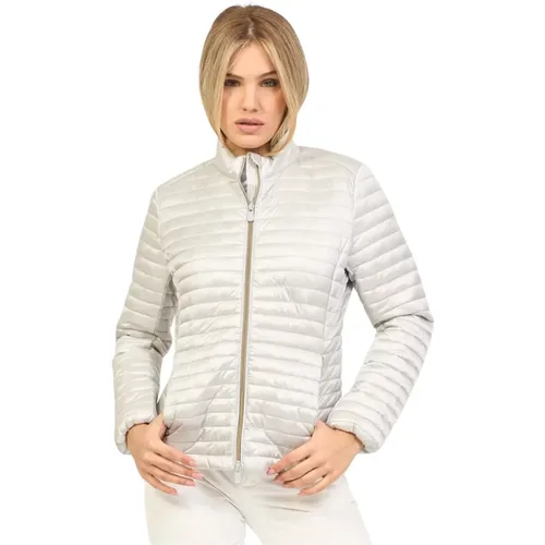 Grey Quilted Nylon Coat with Plumtech Padding , female, Sizes: XS, L, L/XL - Save The Duck - Modalova