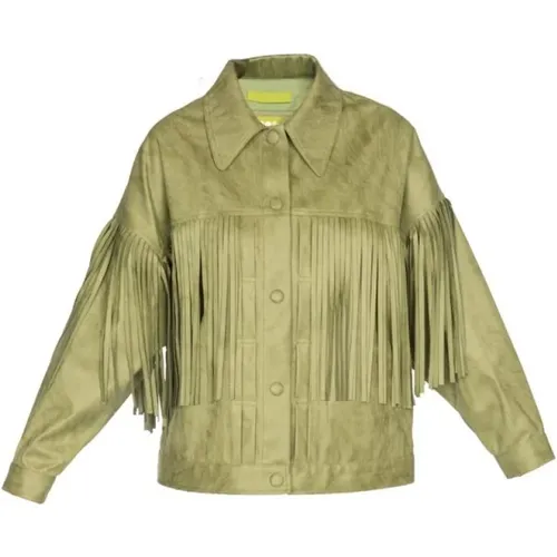 Olive Fringed Short Synthetic Leather Jacket , female, Sizes: S - OOF Wear - Modalova
