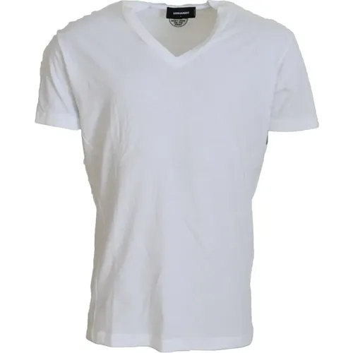 Weißes V-Ausschnitt Leinen T-Shirt - Dsquared2 - Modalova