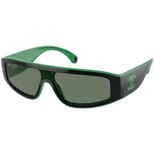 Stilvolle Sonnenbrille mit dunkelgrünen Gläsern - Chanel - Modalova