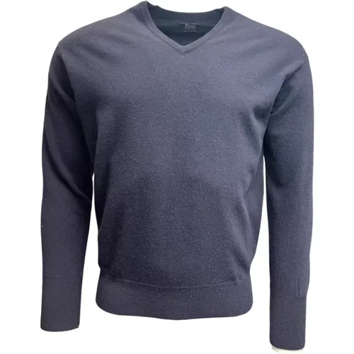 Super Geelong V-Ausschnitt Pullover, Marineblau , Herren, Größe: L - William Lockie - Modalova