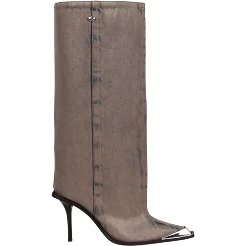 Leather heeled boots with metal decoration , female, Sizes: 4 UK - Diesel - Modalova