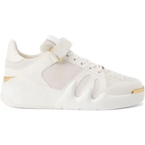Leather/Suede Lace-Up Sneakers with Gold Detail , male, Sizes: 9 UK - giuseppe zanotti - Modalova