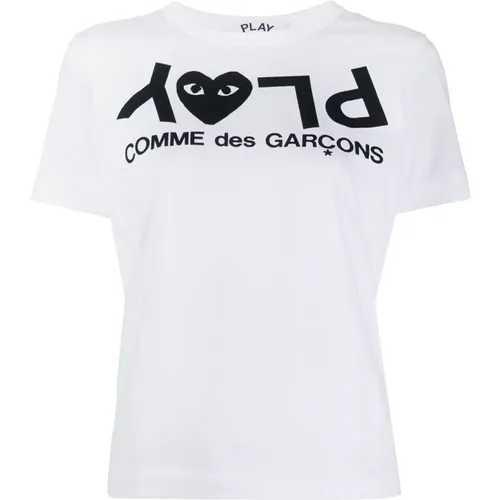 Logo-Print Weißes T-Shirt , Damen, Größe: M - Comme des Garçons Play - Modalova