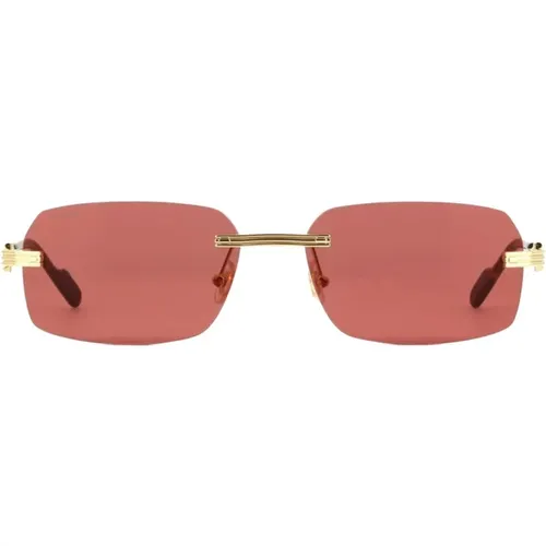 Goldene quadratische Sonnenbrille mit rosa verspiegelten Gläsern,Stylische Sonnenbrille Ct0271S - Cartier - Modalova