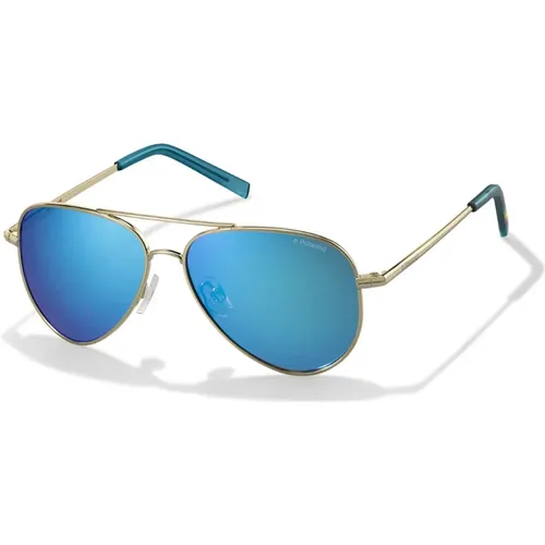 Metallgestell Sonnenbrille Blaue Linse Gold , unisex, Größe: 52 MM - Polaroid - Modalova