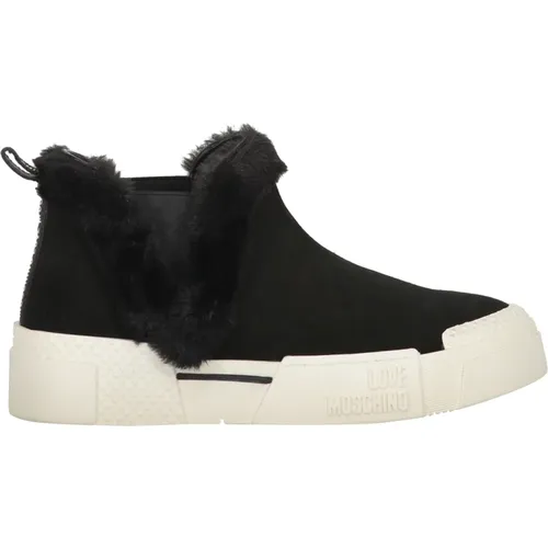 Hohe Wildleder-Sneaker mit Pelzdetails , Damen, Größe: 37 EU - Love Moschino - Modalova