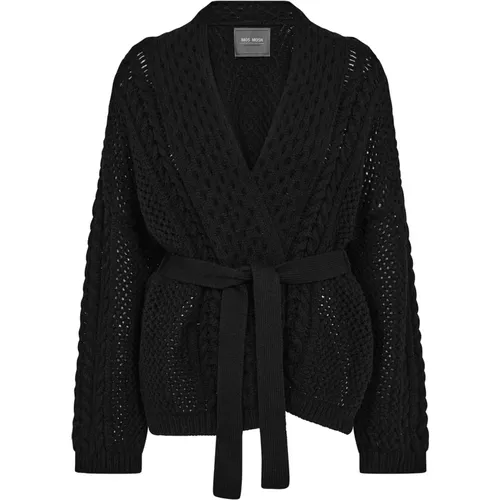 Strickjacke mit Gürtel Schwarz , Damen, Größe: S - MOS MOSH - Modalova