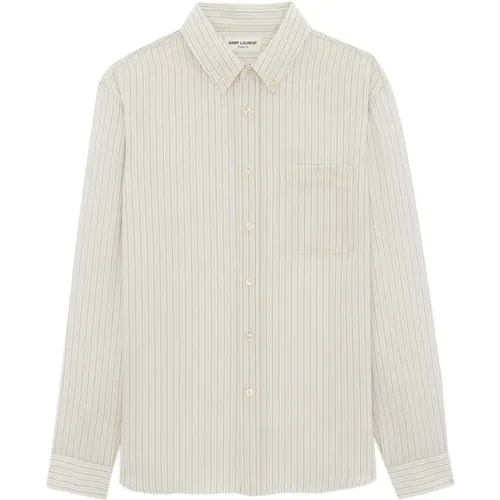 Silk Shirts with Cassandre Embroidery , male, Sizes: L, XL - Saint Laurent - Modalova