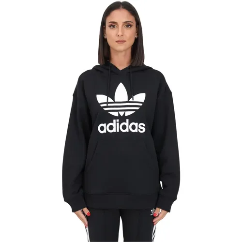 Schwarzer Hoodie mit Kängurutasche , Damen, Größe: 2XS - adidas Originals - Modalova