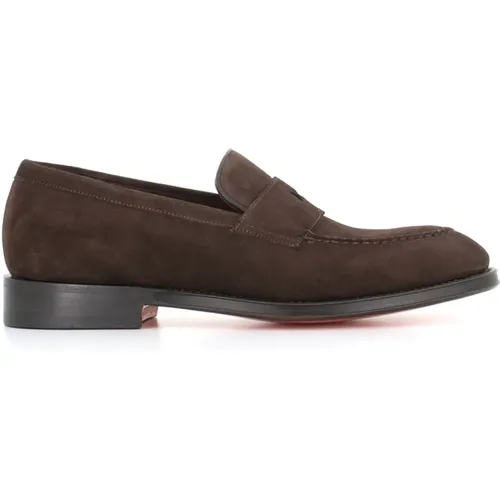 Dark Suede Moccasin Sandals , male, Sizes: 10 UK, 8 1/2 UK, 7 1/2 UK, 7 UK - Santoni - Modalova