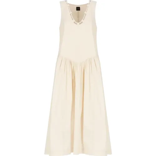 Elegant Ivory Lace V-Neck Dress , female, Sizes: XS, S - pinko - Modalova