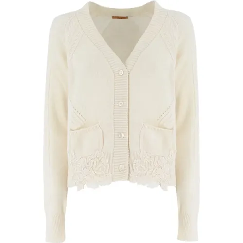 Blumenapplikation Cardigan , Damen, Größe: L - Ermanno Scervino - Modalova