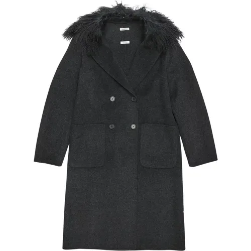 Anthracite Grey Wool Coat with Detachable Fur Collar , female, Sizes: XL, L - P.a.r.o.s.h. - Modalova