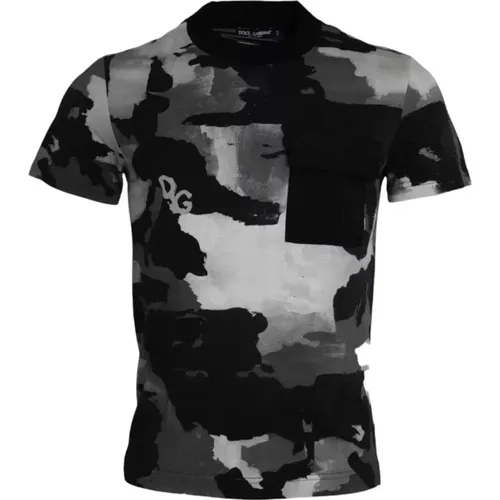 Camouflage Cotton T-Shirt with Round Neck , male, Sizes: XS - Dolce & Gabbana - Modalova