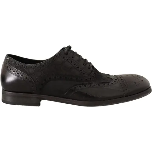 Schwarze Leder Brogue Wing Tip Herrenschuhe - Dolce & Gabbana - Modalova