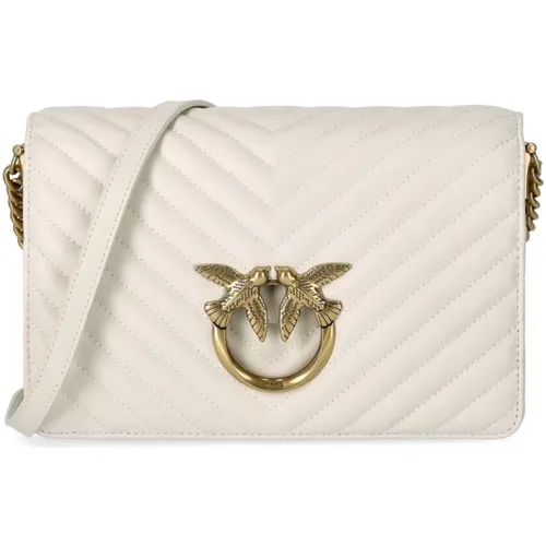 Love Click Classic Chevron Ivory Crossbody BAG , female, Sizes: ONE SIZE - pinko - Modalova