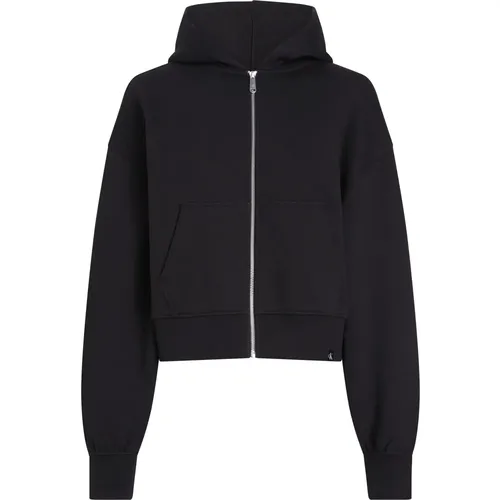 Schwarzer Zip-Hoodie-Pullover , Damen, Größe: M - Calvin Klein - Modalova