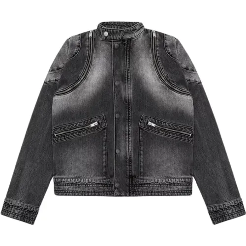 Charcoal Denim Moto Jacket with Zip Details , male, Sizes: M - Misbhv - Modalova