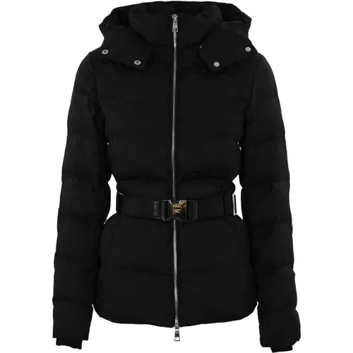 Schwarze Nylon Jacquard Lettering Jacke , Damen, Größe: M - Elisabetta Franchi - Modalova