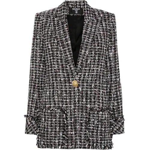 Tweed Fitted Jacket , female, Sizes: M - Balmain - Modalova