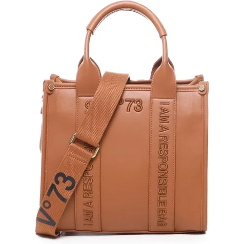 Braune Leder-Tote-Tasche mit Logo - V73 - Modalova