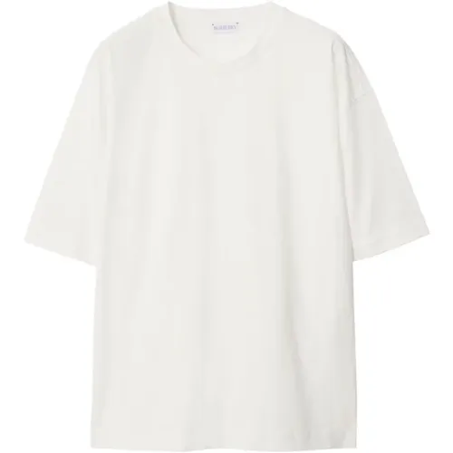 Weiße Baumwoll-Rundhals-T-Shirt , Damen, Größe: M - Burberry - Modalova