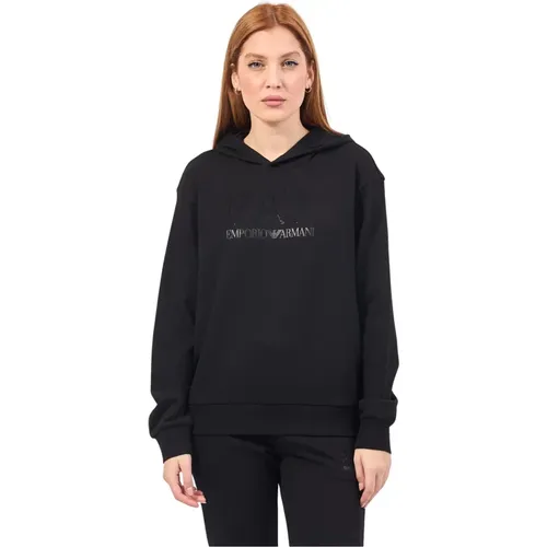 Schwarzer Hoodie mit Frontlogo , Damen, Größe: XS - Emporio Armani - Modalova