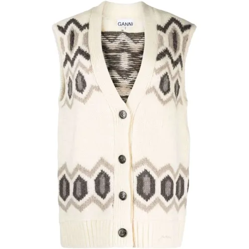Patterned Intarsia-Knit Wool Vest , female, Sizes: S - Ganni - Modalova