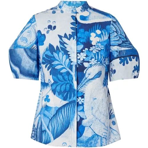 Graphic Print Mandarin Collar Shirt , female, Sizes: XS - Erdem - Modalova