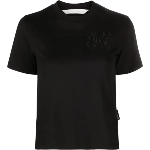 Schwarze T-Shirts und Polos mit Besticktem Logo , Damen, Größe: XS - Palm Angels - Modalova